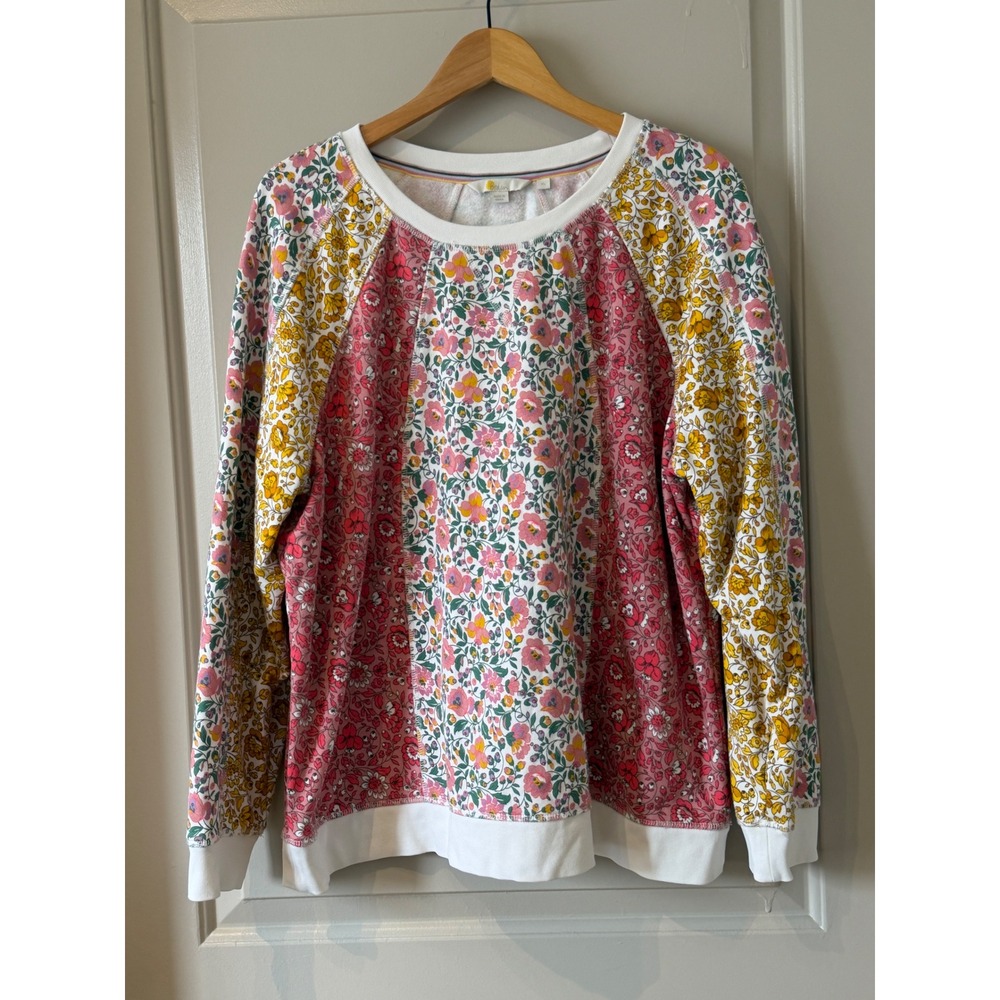 Boden XL Floral Patchwork Sweatshirt Cotton Crewneck Boho Cottagecore - Picture 3 of 14